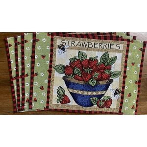 Placemats Strawberries & Bees 4 Placemats Tapestry Style Country Picnic Outdoors